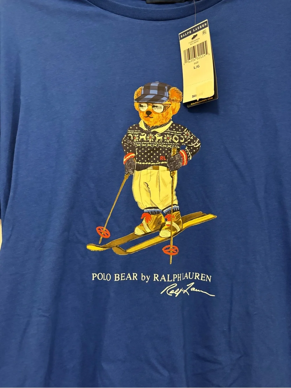 Polo by Ralph Lauren Men's Blue Polo Bear Graphic Tee skiing New L